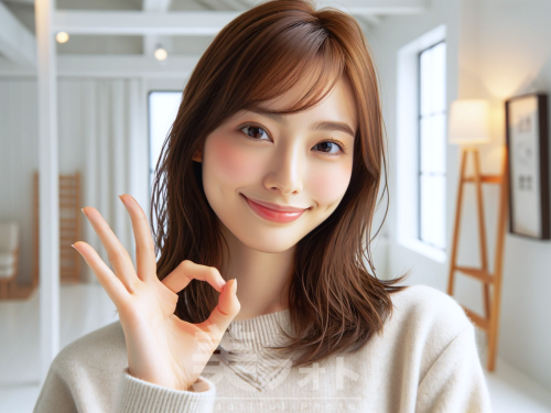 OKポーズをしている女性モデル