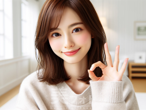 OKポーズをしている女性モデル
