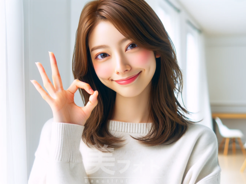 OKポーズをしている女性モデル